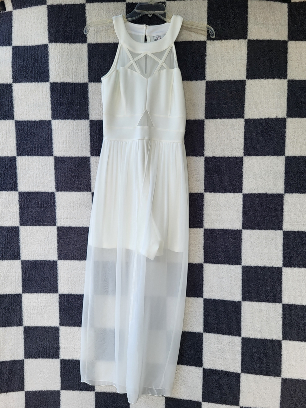 White Sleeveless Romper With Mesh-Overlay Size Small Sweet Storm